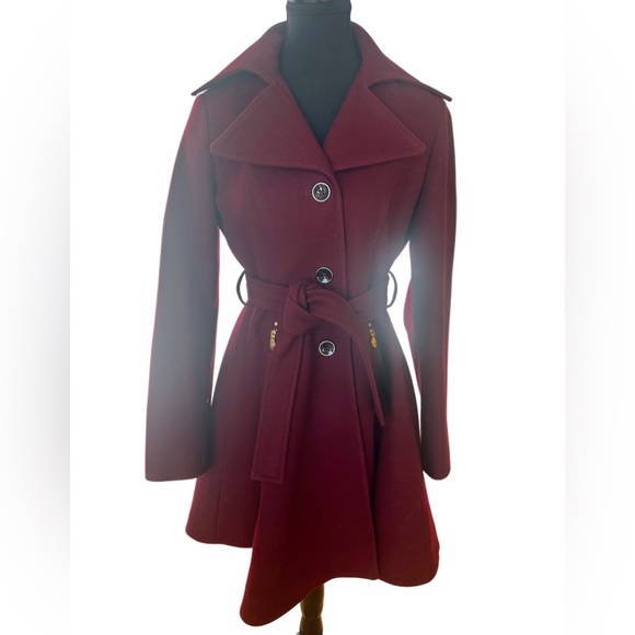 APT 9 Women’s Wool Burgundy Button Up Flared Trench Coat - Small - Picture 2 of 9